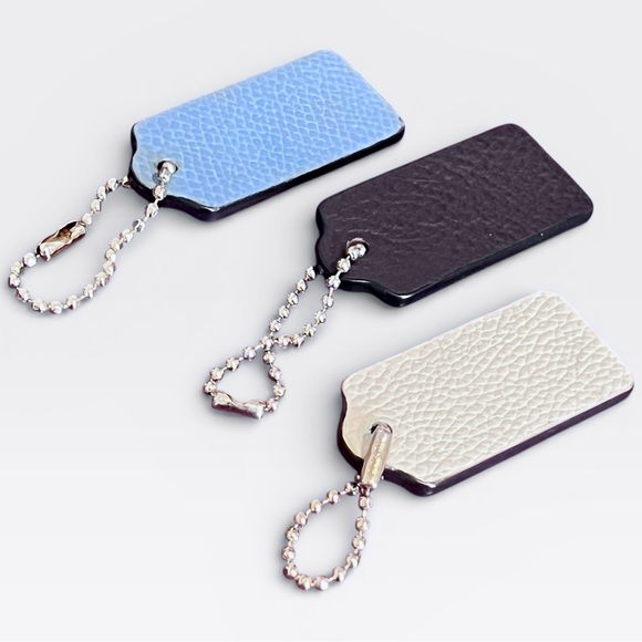 Coach Trio Bundle Pebble Leather Tags - Sky Blue, Dark Brown, Ivory - Picture 2 of 5
